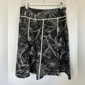 Allison Taylor Womens Vintage Silk Floral Black White‎ Lined Skirt Size 8